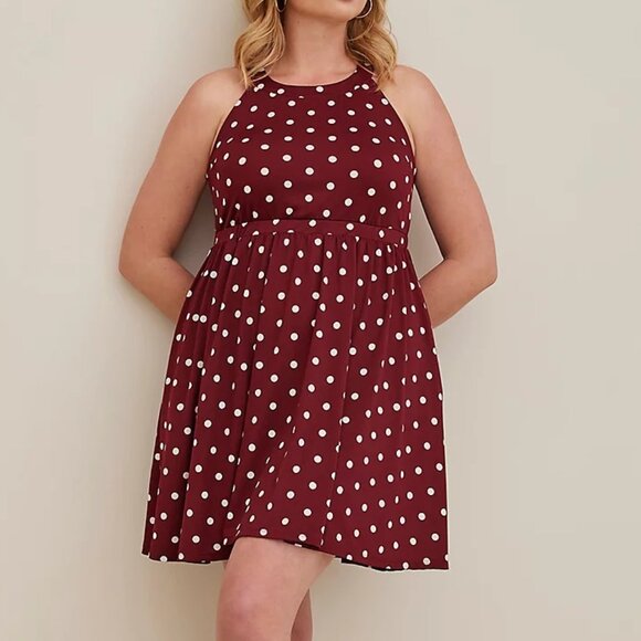 NWT Torrid 0X Mini Studio Polka Dot Knit Halter Skater Dress - Picture 1 of 3